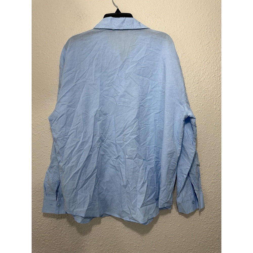 hester orchard shirt M Cotton button down floral blue Boho Beach Classic Fall - Picture 3 of 8